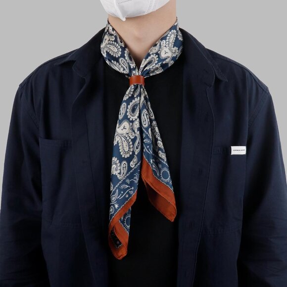 ⚡Men Navy Blue Necktie 27.5 Inches Cowboy Scarves Pocket Square Silk Bandanas - Picture 6 of 9